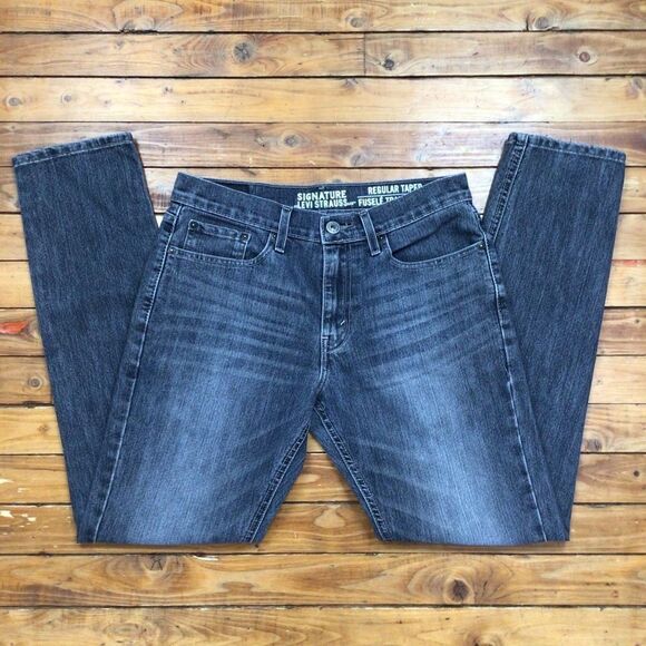 LEVIS Signature men’s jeans regular taper faded soft black denim size 30 tapered - Picture 2 of 12
